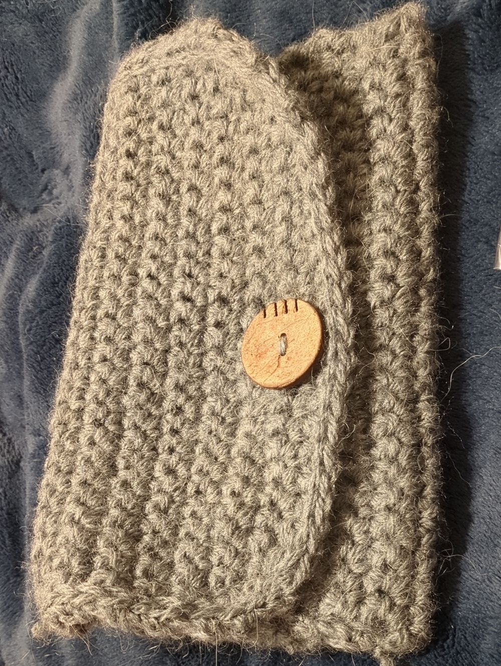 Handmade Gray Crochet Wallet with Wooden Button - Women Accessories